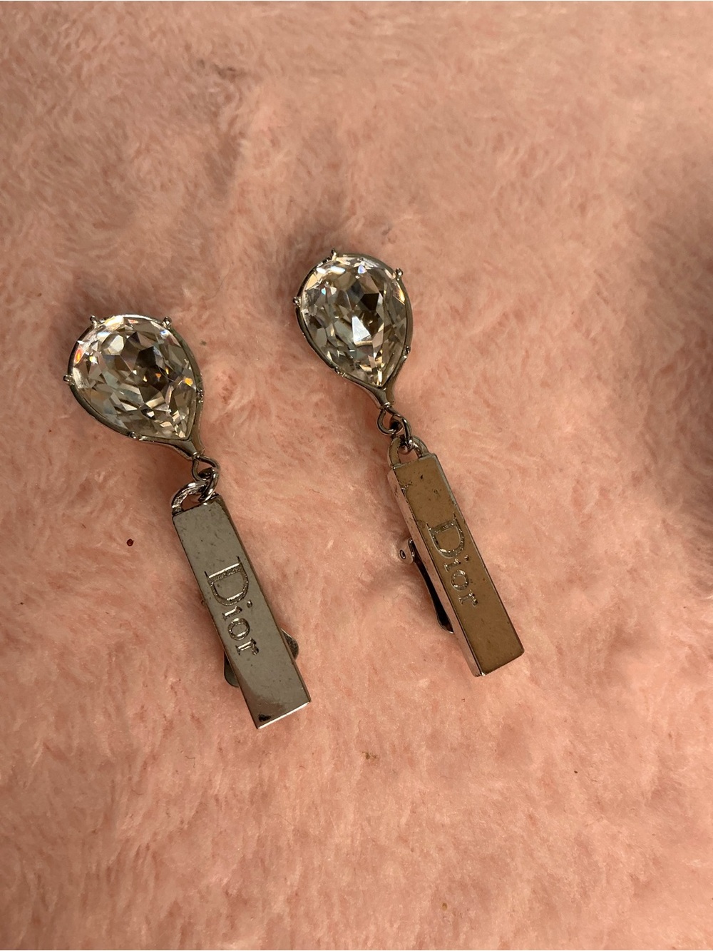 Dior Silver-Tone Crystal Logo Bar Drop Clip-On Earrings